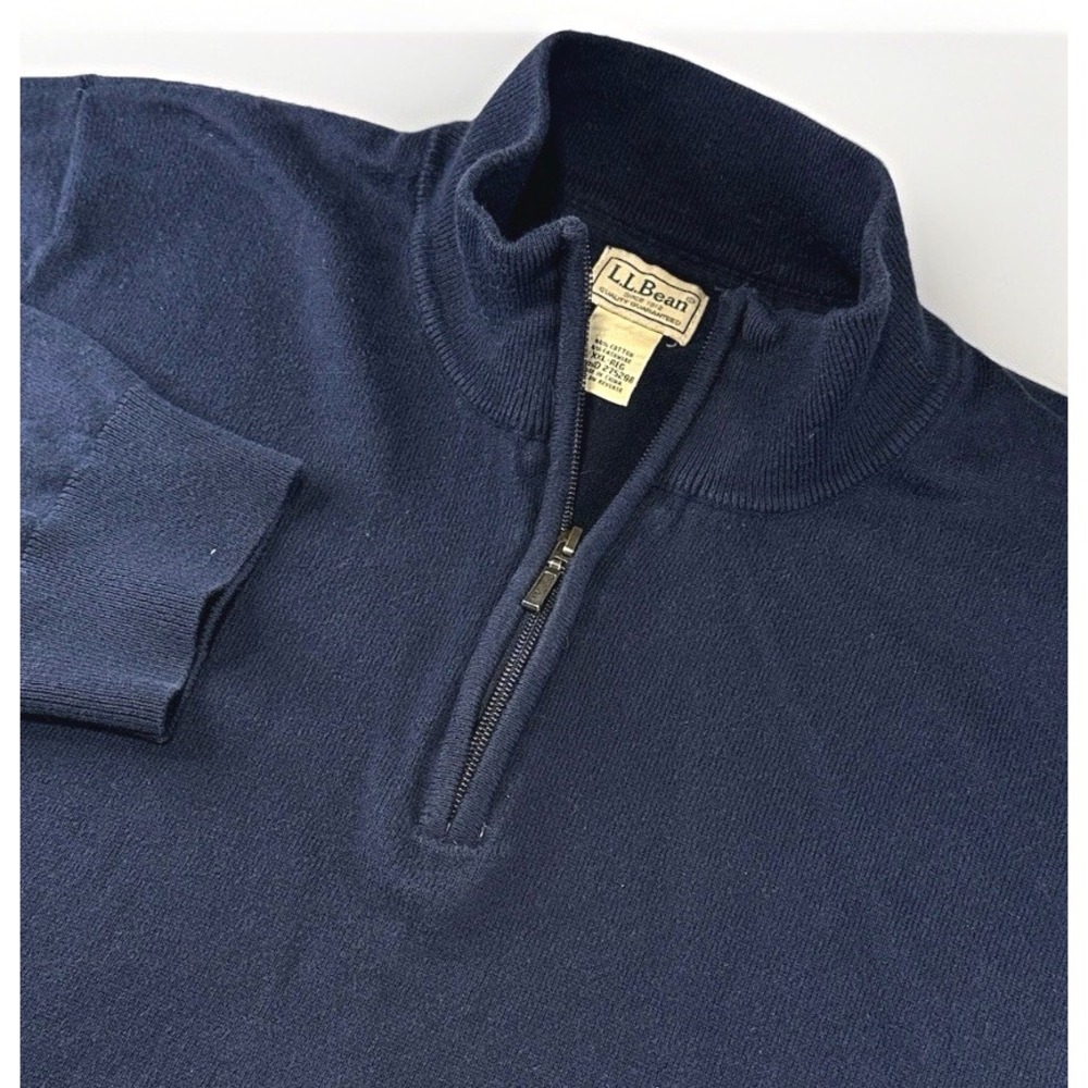 LL Bean Quarter Zip Pullover‎ Men XXL Navy Blue Cotton Cashmere Blend Sweater
